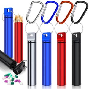 4 Pieces Portable Metal Toothpick Holders, Aluminum toothpick dispenser Pocket Toothpick Holder, Small Pill Case for Purse Pill Container Pill Holder for Outdoor Picnic Travel and Camping