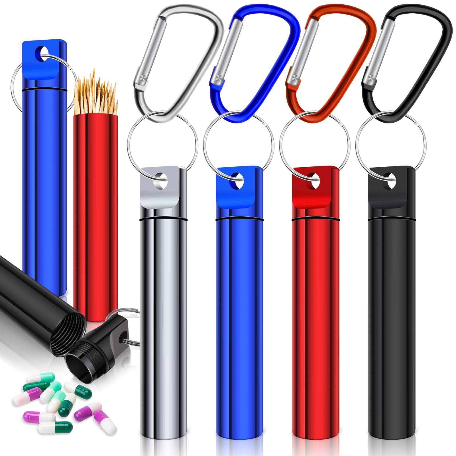 4 Pieces Portable Metal Toothpick Holders, Aluminum toothpick dispenser Pocket Toothpick Holder, Small Pill Case for Purse Pill Container Pill Holder for Outdoor Picnic Travel and Camping