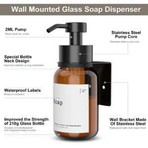 Shampoo and Conditioner Dispensers, Wall Mounted Soap Dispensers Bathroom, No-Drill Shampoo Bottles for Bathroom Shower Bottles Refillable with Labels Amber Shower Hand Dish Soap Pump Dispensers Home