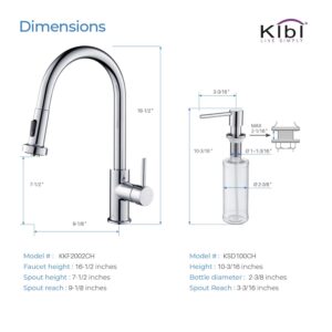 KIBI Casa Single Handle Pull Down Faucet for Kitchen Sink | Solid Brass High Arc Faucet Spout | Kitchen Faucet with Pull Down Sprayer (Chrome) (KKF2002) (Soap Dispenser included)