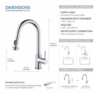 KIBI Casa Single Handle Pull Down Faucet for Kitchen Sink | Solid Brass High Arc Faucet Spout | Kitchen Faucet with Pull Down Sprayer (Chrome) (KKF2002) (Soap Dispenser included)