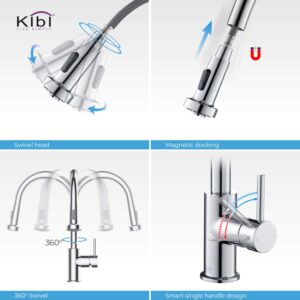 KIBI Casa Single Handle Pull Down Faucet for Kitchen Sink | Solid Brass High Arc Faucet Spout | Kitchen Faucet with Pull Down Sprayer (Chrome) (KKF2002) (Soap Dispenser included)