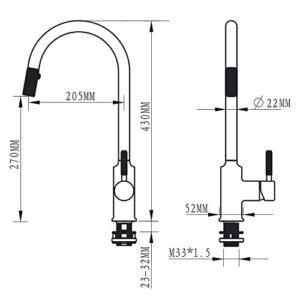 TURS Kitchen Faucet with Pull Out Sprayer Black and Gold High Arc Kitchen Sink Faucets Brass Single Handle Kitchen Taps with 360 Degree Swivel Spout.