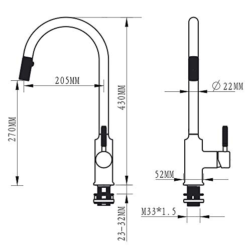 TURS Kitchen Faucet with Pull Out Sprayer Black and Gold High Arc Kitchen Sink Faucets Brass Single Handle Kitchen Taps with 360 Degree Swivel Spout.