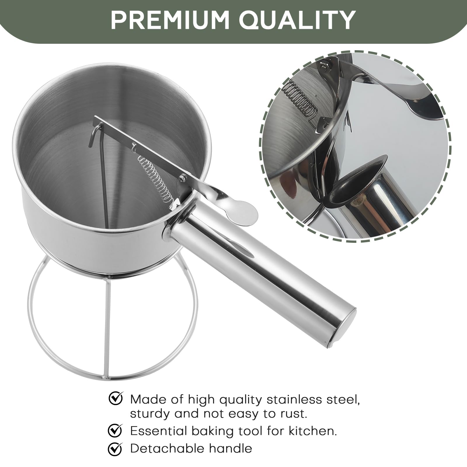 AMGSH Stainless Steel Pancake Batter Dispenser, Piston Funnel Dispenser with Stand Detachable Handle for Takoyaki Baking Cake Desserts (600ML/20OZ)