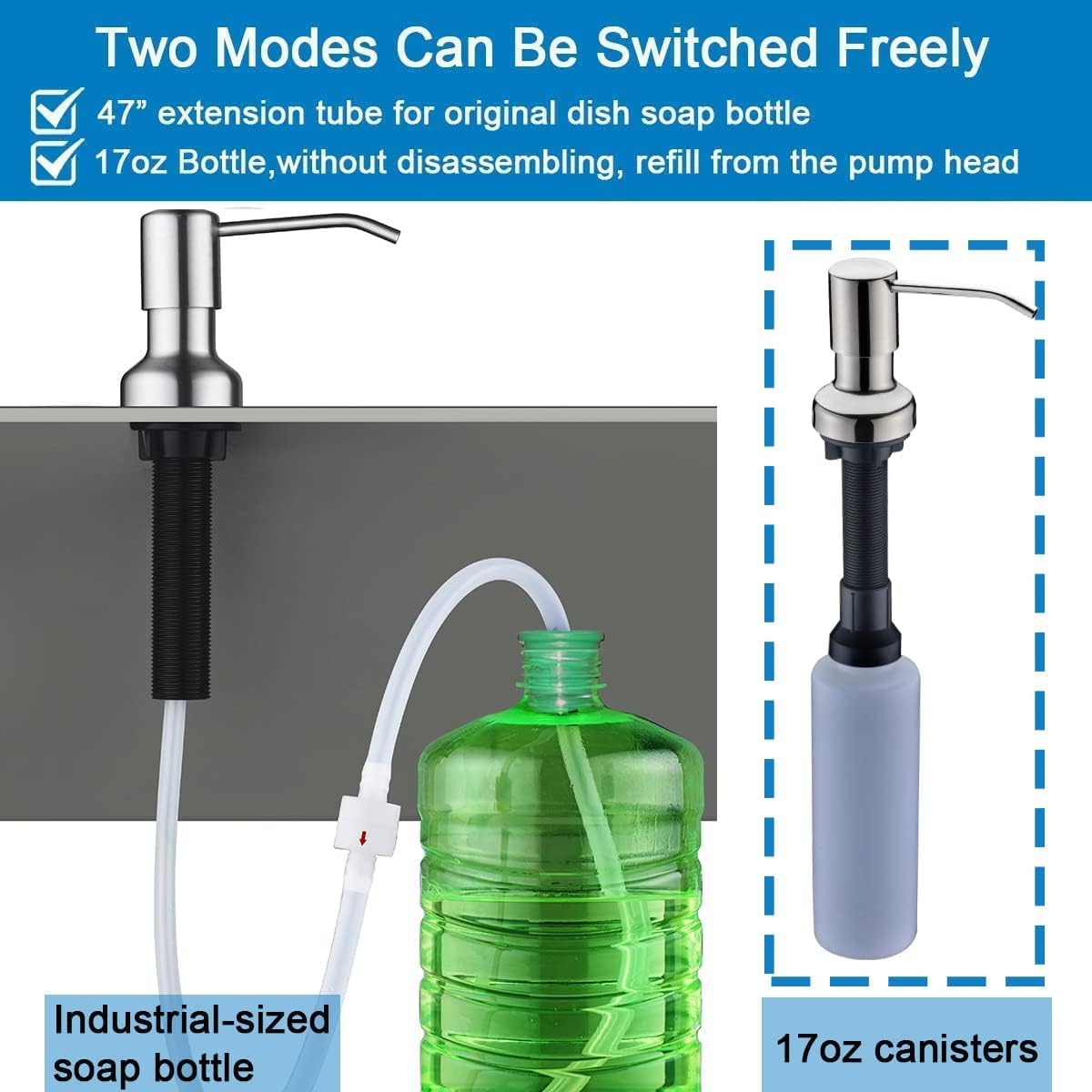 Kitchen Faucet with Soap Dispenser, 24.6" Commercial High Arc Tall Modern Single Handle Spring Kitchen Sink Faucet with Pull Down Sprayer, Modern Rv Kitchen Faucets with Deck Plate, Brush Nickel