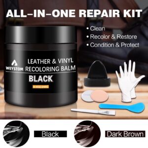 WEYSTOM Leather Recoloring Balm - Black Leather Repair Kit for Furniture, Leather Dye, Recolor, Renew, Repair & Restore Aged, Faded, Cracked, Peeling and Scuffed Leather