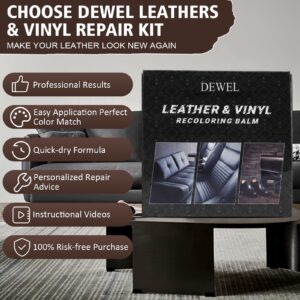 DEWEL Leather Recoloring Balm Black, Mink Oil Leather Conditioner & Leather Filler Cream, Professional Leather Repair Kit for Furniture, Restore Couches, Car Seats, Purse, Scratch, Peeling, Burn Holes