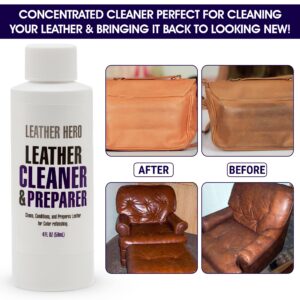 Leather Hero Cleaner & Restorer - 4oz (Makes 16oz) - Safe for All Smooth Leather - Made in USA