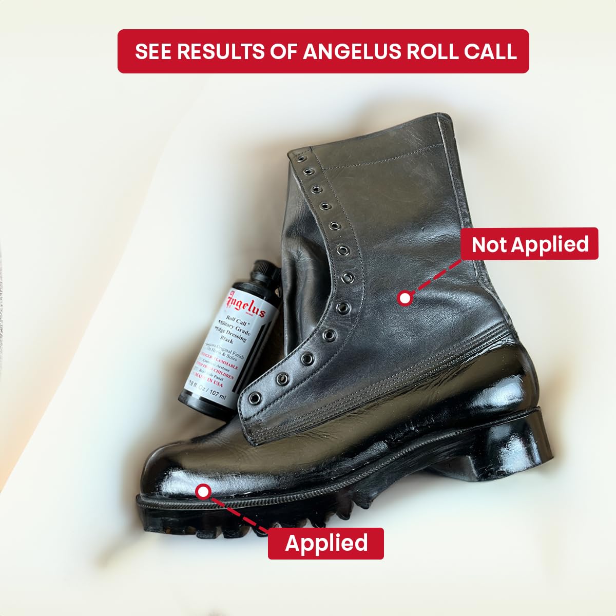 Angelus Roll Call Military Grade Edge Dressing Leather Luster Shine Shoe Polish Instant Shine Black- 3.6oz