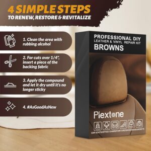 Plextone DIY for Small Leather Repair and Vinyl Repair Kit - Patch Leather and Vinyl with Ease for Car Seats, Shoes, Couches, Repair and More. (Brown)