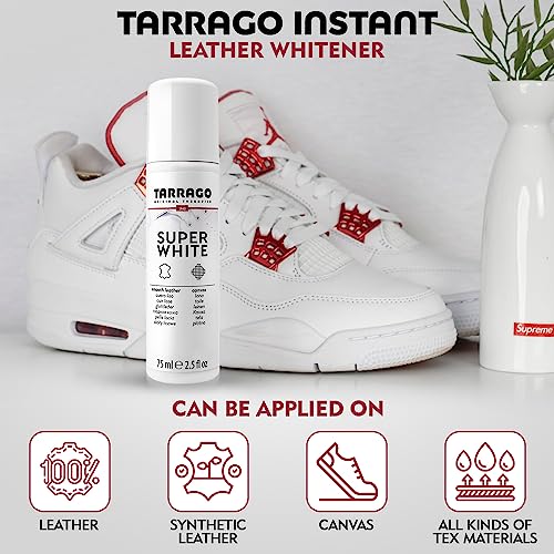 Tarrago Super White- Shoe Whitener Instant Cleaner for Sneakers with Applicator Tip for Leather Renew 75mL