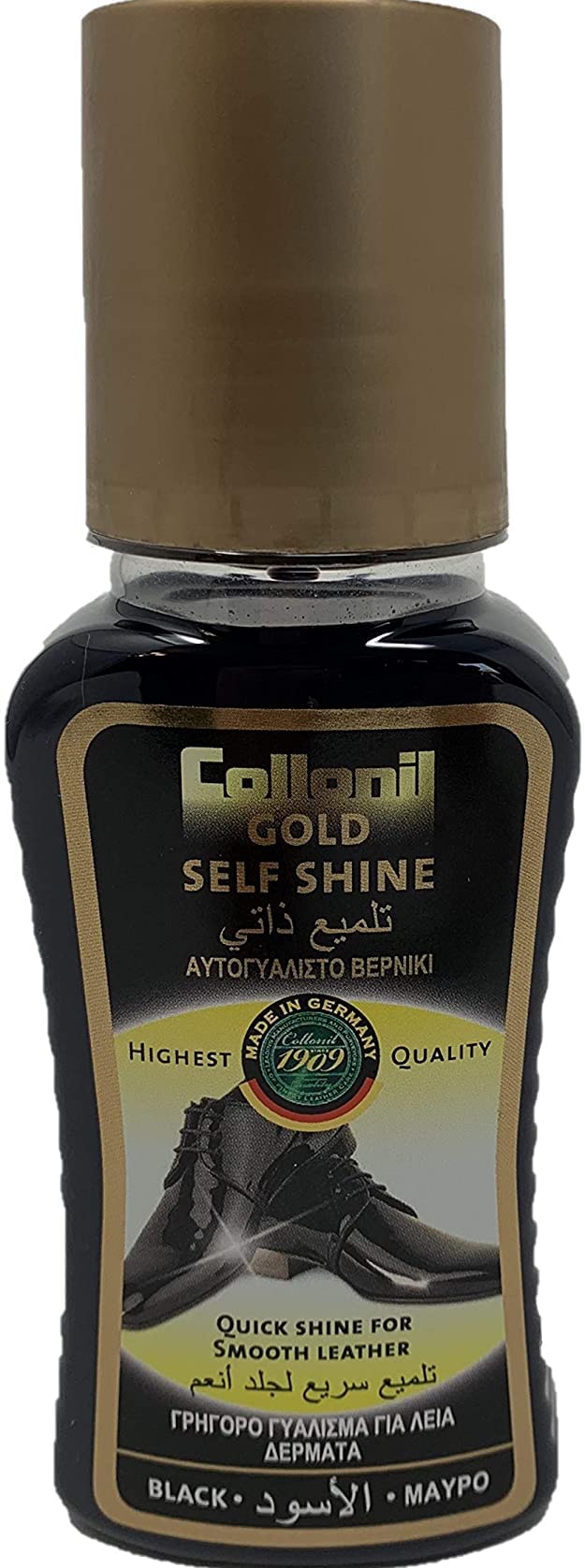 Leather Shoe Polish Self Shine by Collonil - Black - Bring Back The Shine of Smooth Leather Shoes - Quick & Easy to use - Made in Germany - 4.22 Fl Oz