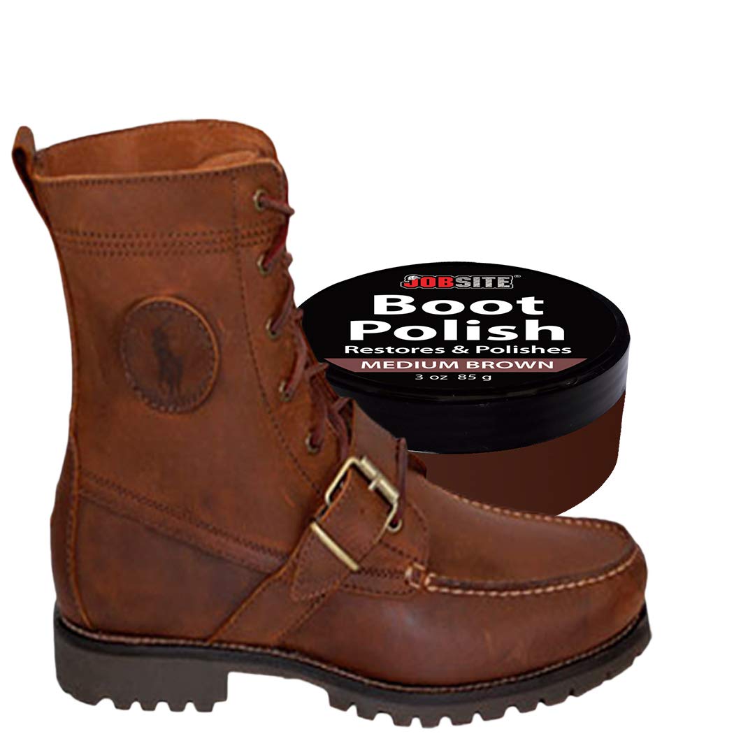 JobSite Premium Leather Boot & Shoe Polish Cream - Restores, Conditions & Polishes - Medium Brown - 3 oz