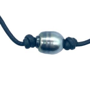 Tahitian Black Pearl on Black Leather Chain