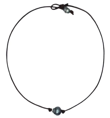 Tahitian Black Pearl on Brown Leather Chain