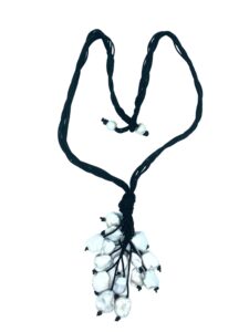 keshi white pearl cluster y-necklace on leather cord