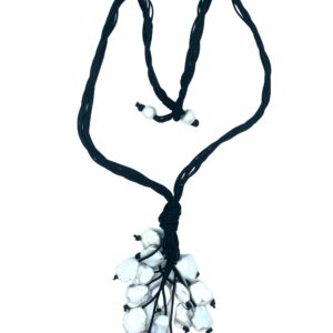 Keshi White Pearl Cluster Y-Necklace on Leather Cord