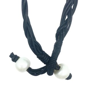 Keshi White Pearl Cluster Y-Necklace on Leather Cord