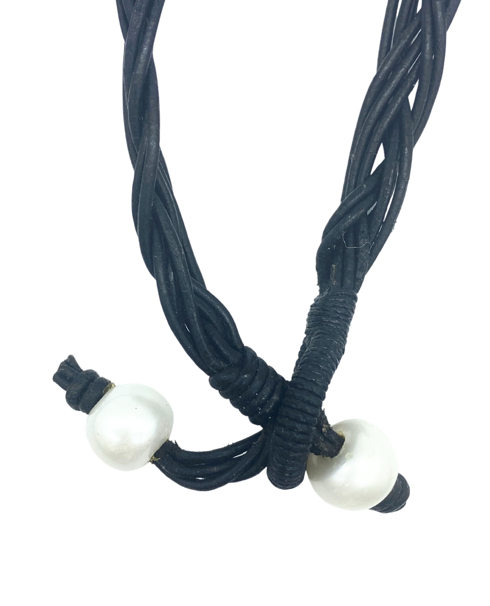 Keshi White Pearl Cluster Y-Necklace on Leather Cord