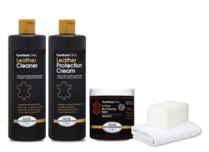 furniture clinic leather complete restoration kit | includes leather recoloring balm, leather cleaner, protection cream, sponge & cloth | restores & repairs (maroon)