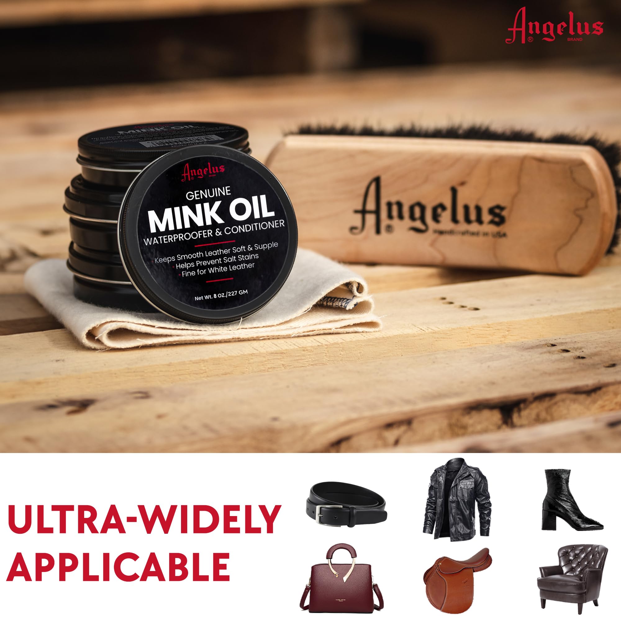 Angelus Mink Oil for Leather Boots 3oz | All-Natural Leather Conditioner, Cleaner, Waterproof, Soften, & Restore- Made in USA