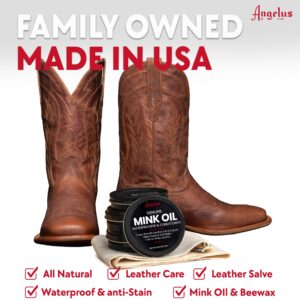 Angelus Mink Oil for Leather Boots 3oz | All-Natural Leather Conditioner, Cleaner, Waterproof, Soften, & Restore- Made in USA