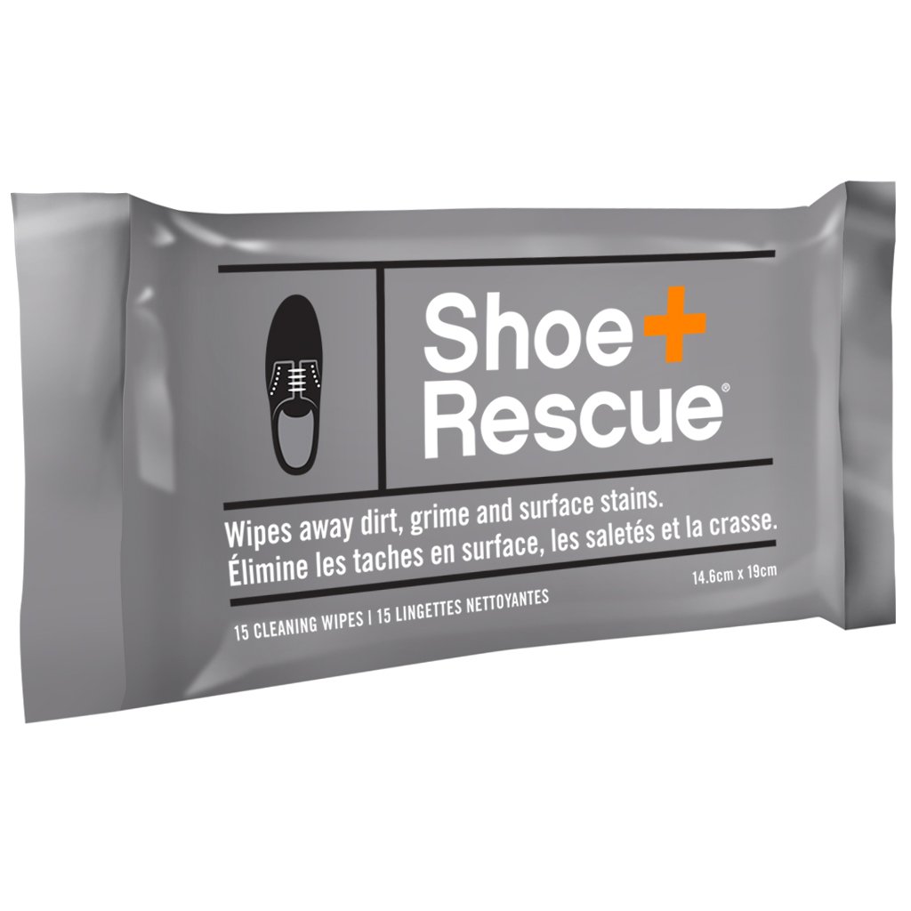 ShoeRescue all-natural cleaning wipes for leather and suede shoes. Remove surface stains & grime. Re-sealable pack of 15 wipes.