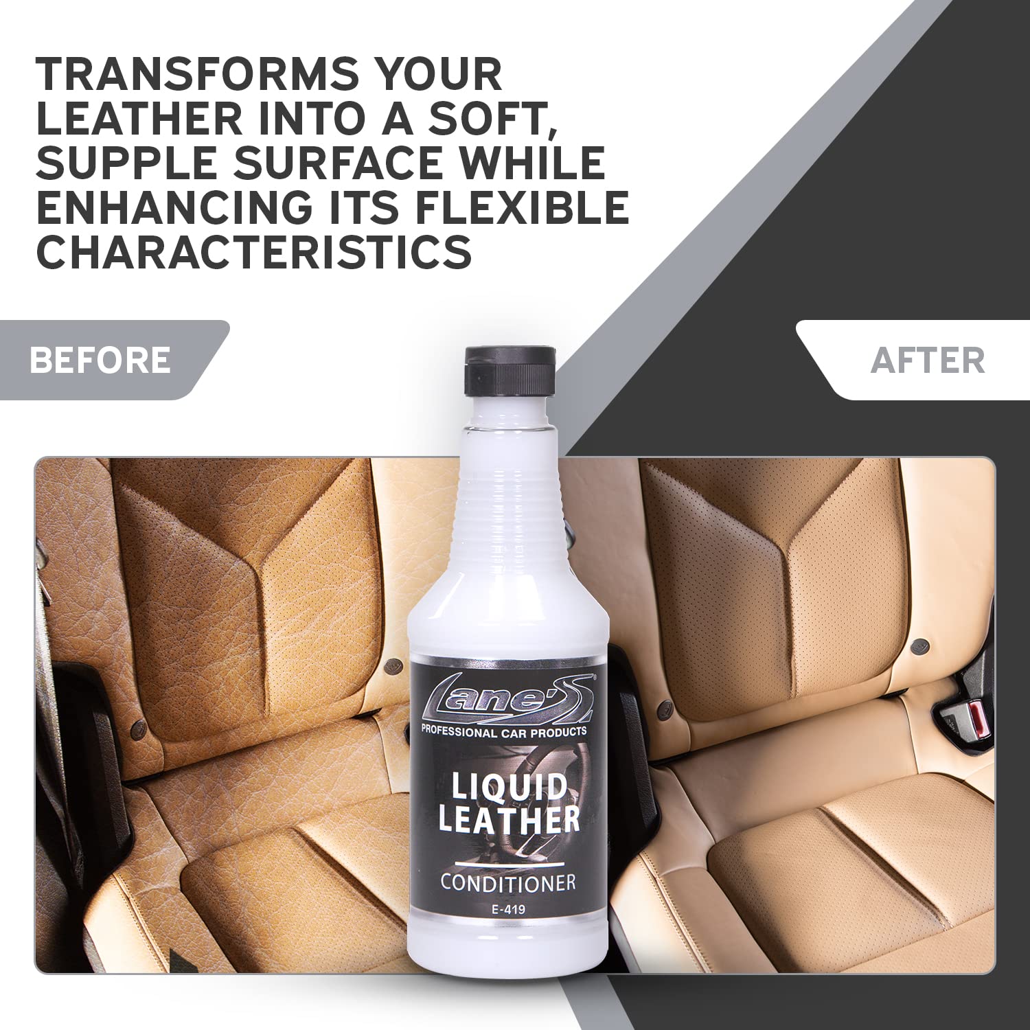 LANE'S Liquid Leather Conditioner- Car Leather Protection, Leather Conditioner- Softens leather, Revives Flexibility, Prevents Fading and Cracking, Easy Application (16 OZ)