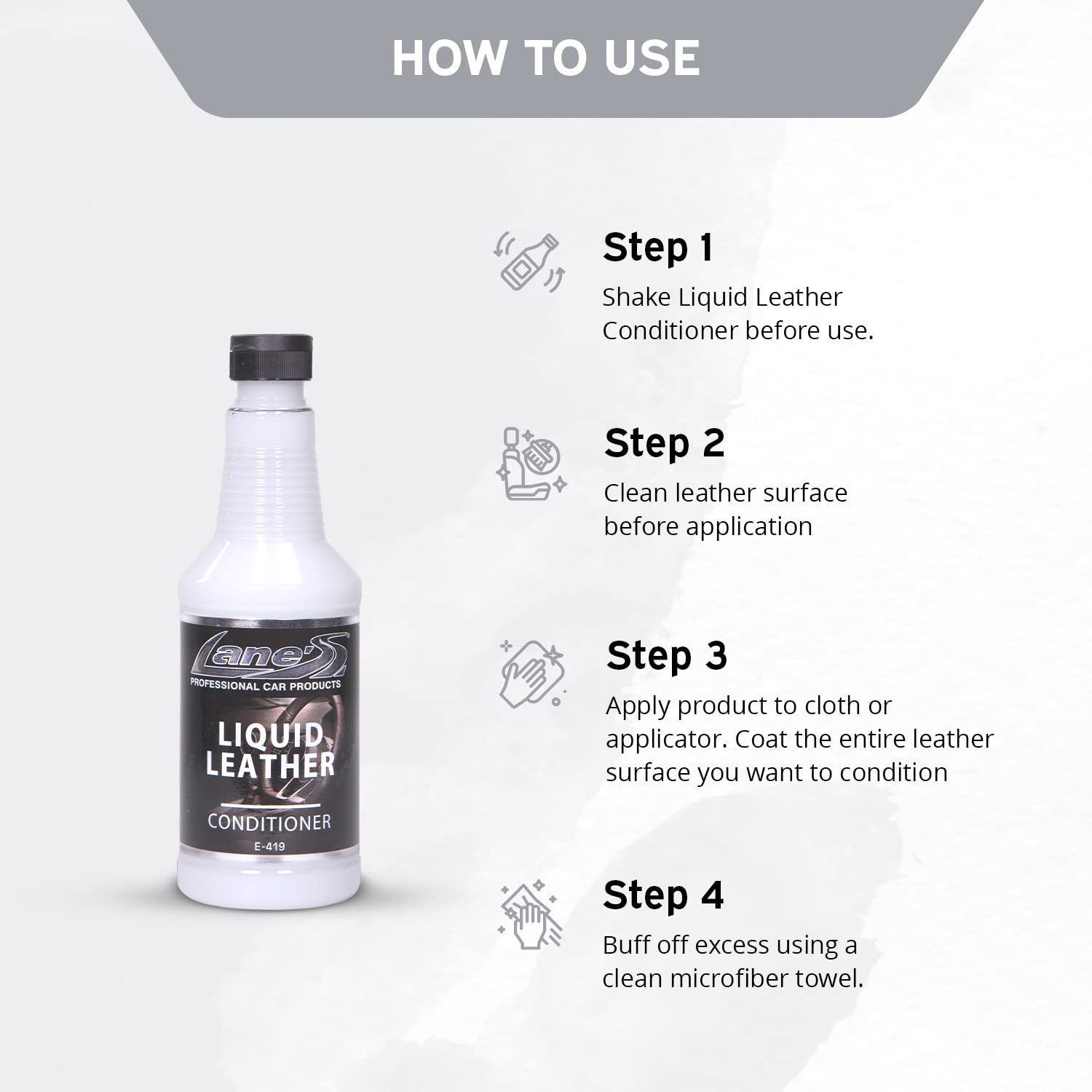 LANE'S Liquid Leather Conditioner- Car Leather Protection, Leather Conditioner- Softens leather, Revives Flexibility, Prevents Fading and Cracking, Easy Application (16 OZ)