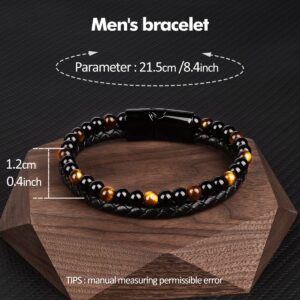 Honaoymd To My Son Braided Leather Bracelet"I Will Always Be With You" Men Double Row Magnetic Closure Personalized Bracelets，Wristband Bracelet，Mens Leather Rope Bracelet Holiday Gift