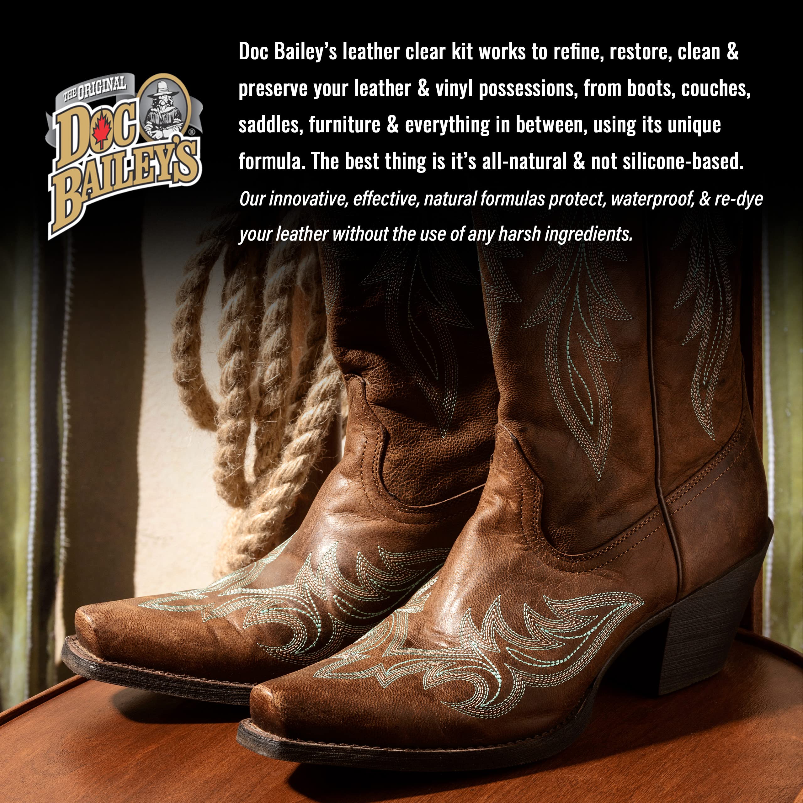 Doc Baileys “Clear” Formula for Any Color Leather- One Step Kit- Conditioner, Cleaner, and Softener- Waterproof, Stain Proof, Maintain and Protect Leather, Vinyl, Canvas, and More- No Sticky Residue