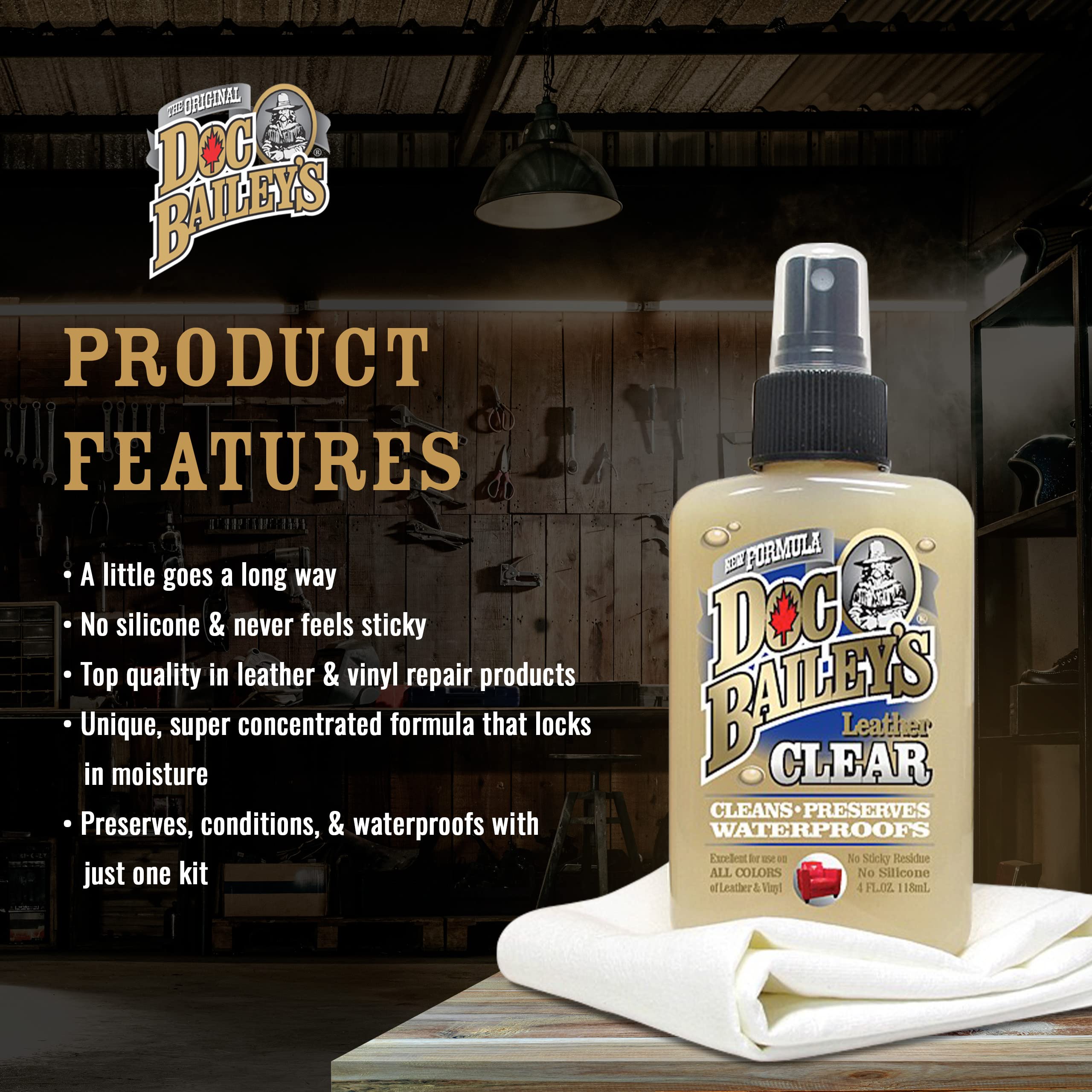 Doc Baileys “Clear” Formula for Any Color Leather- One Step Kit- Conditioner, Cleaner, and Softener- Waterproof, Stain Proof, Maintain and Protect Leather, Vinyl, Canvas, and More- No Sticky Residue