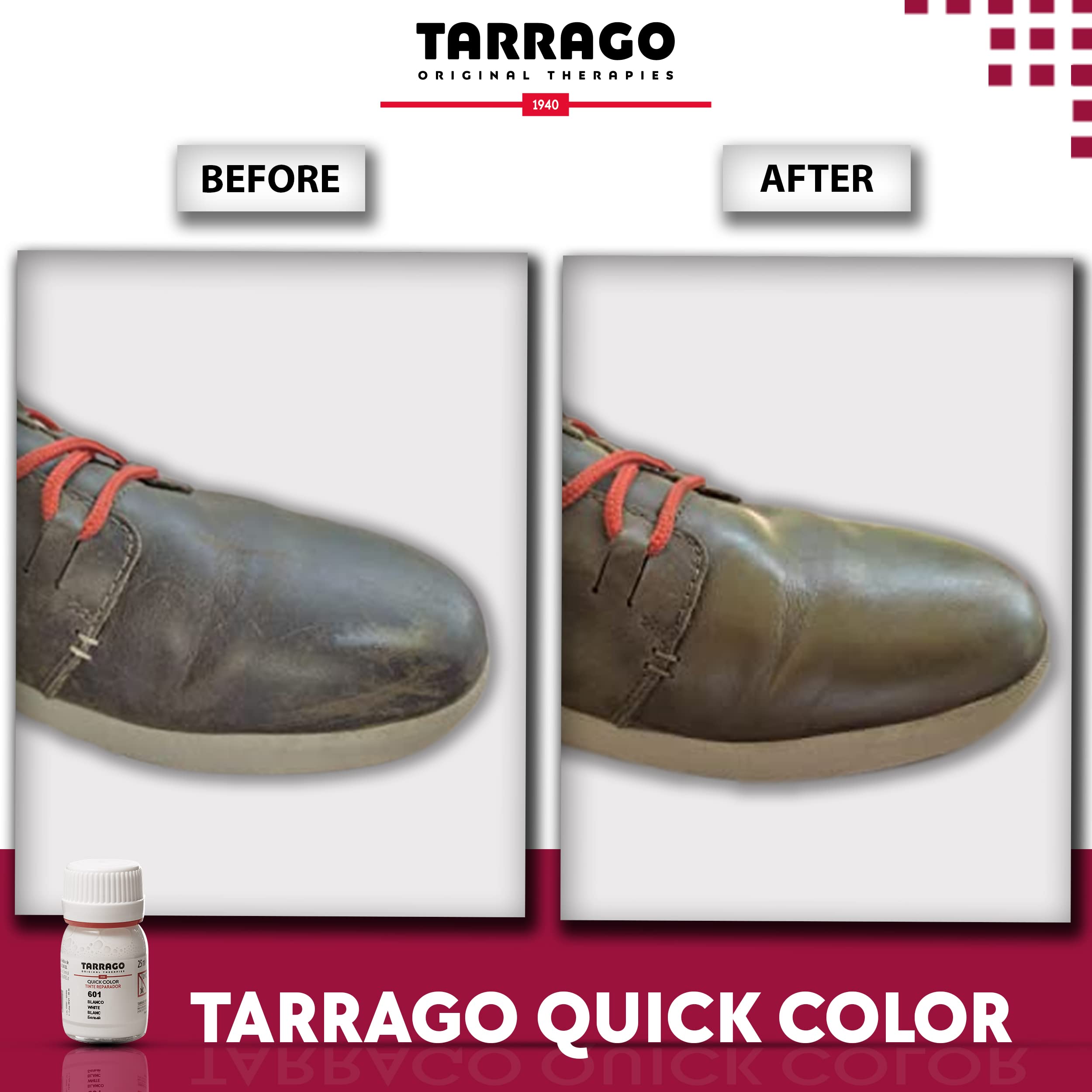 Tarrago Quick Color Dye Leather and Canvas Repair - 25 ml Leather Shoe Dye for Dyeing of Leather Footwear, Bags, Shoes, Jackets, Purses & More - Dark Beige #606