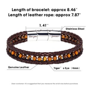 CARITATE To My Boyfriend Tiger Eye Leather Bracelets For Men, Mens Braided Beaded Bracelets Jewelry Birthday Anniversary Valentines Day Gifts For Him Boyfriend, Cool Men Jewelry Gifts For Men/BF