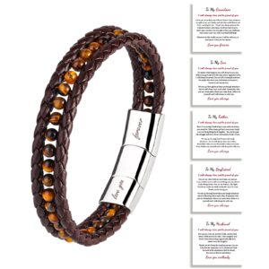 CARITATE To My Boyfriend Tiger Eye Leather Bracelets For Men, Mens Braided Beaded Bracelets Jewelry Birthday Anniversary Valentines Day Gifts For Him Boyfriend, Cool Men Jewelry Gifts For Men/BF