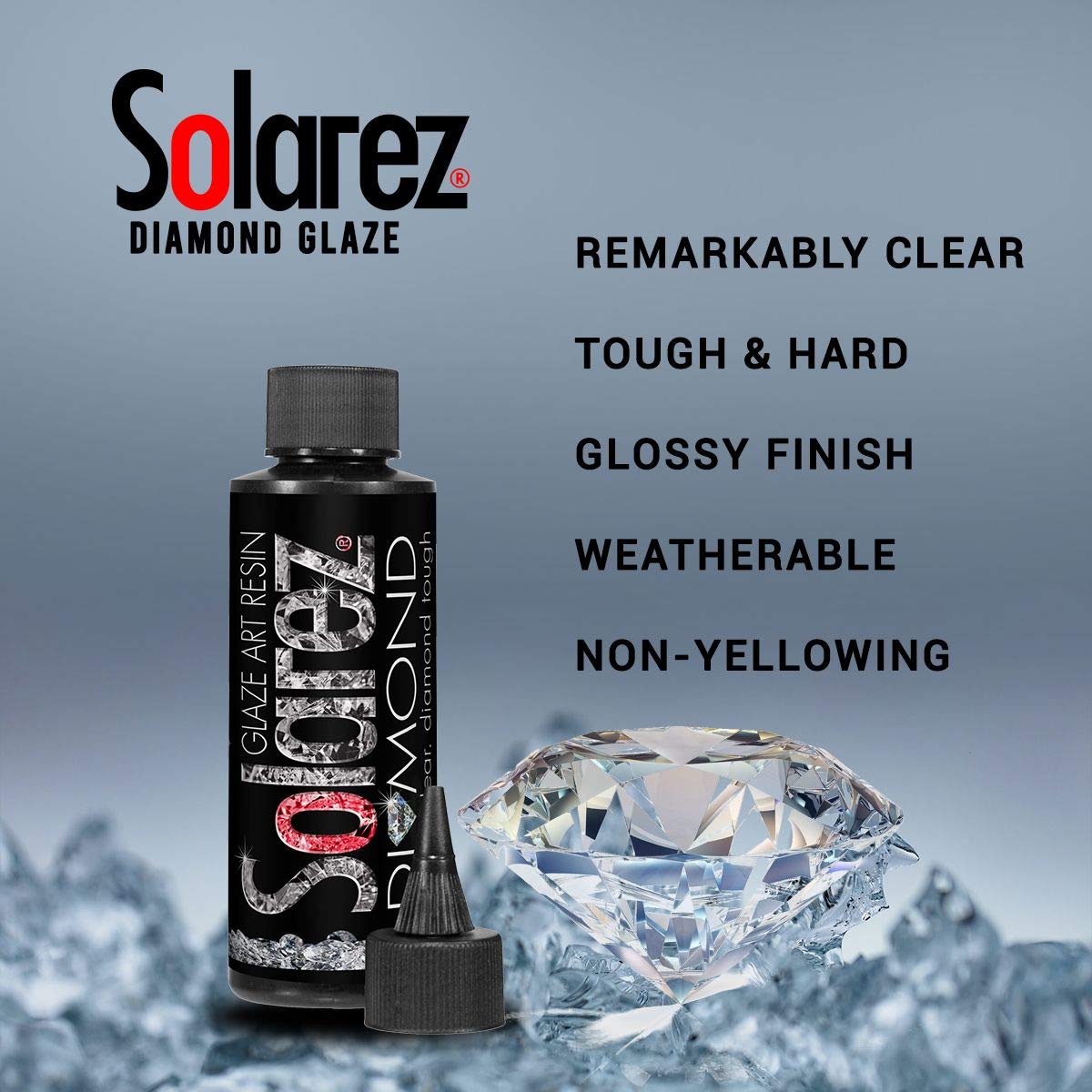 SOLAREZ Diamond Glaze UV Cure Art Resin - Durable, Glossy, Water Clear, Scratch Resistant - Small Cast Jewelry, Fishing Lures, Dolls, Hobby, RC, Crafts ~ Cures in Mins, NO ODOR, Made in USA (Quart)