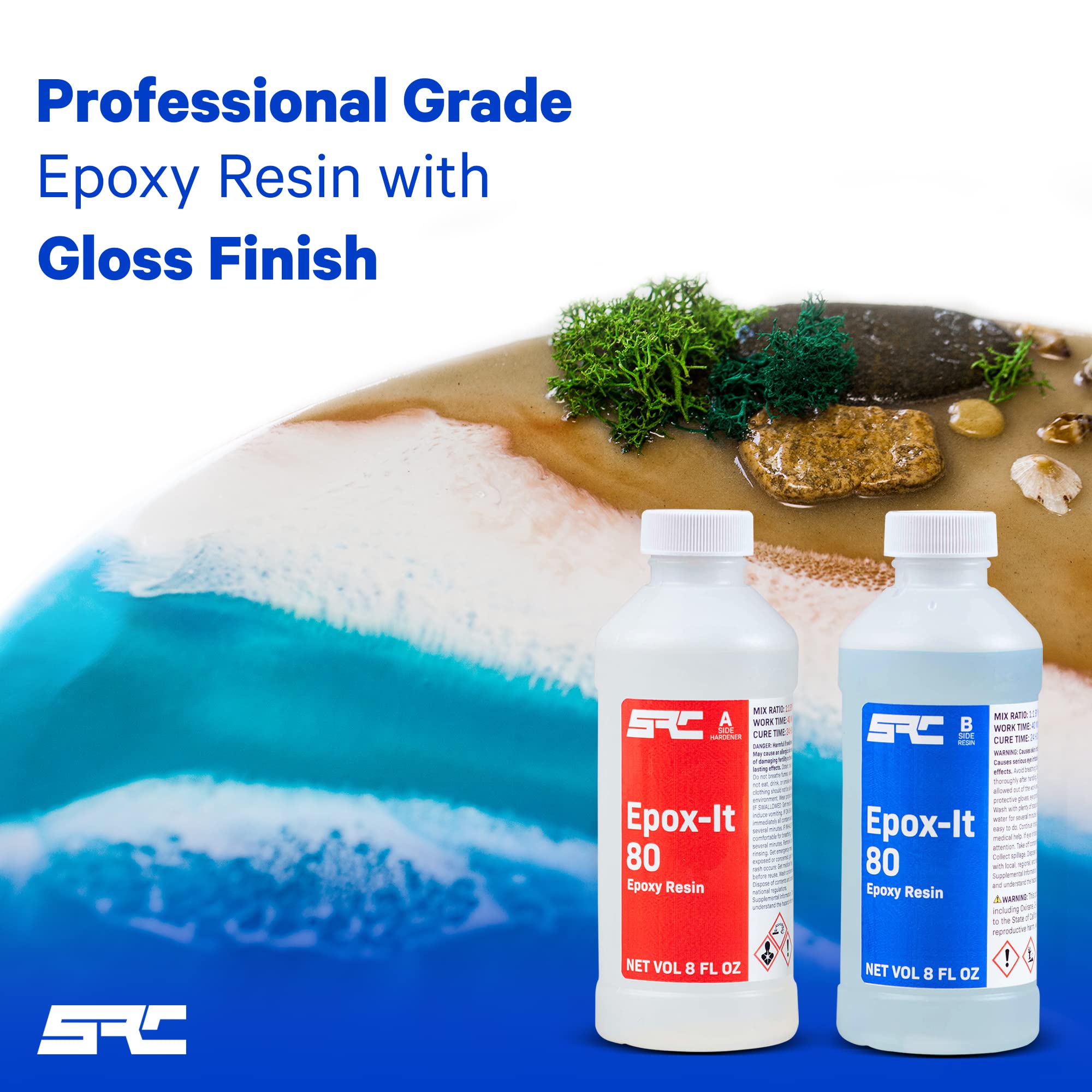 Specialty Resin & Chemical Epox-It 80 (16 oz) Clear Epoxy Resin Kit for Beginners & Experts| Clear Epoxy Coating for Bar Top, Countertop, Tabletop| Crystal Clear formula for Jewelry, Art, & Laminating