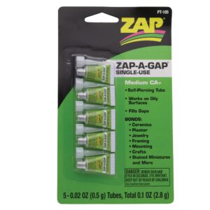 The Beadsmith Zap-A-Gap Glue – 5 Pack, Single Use .01 fl. oz tube – Cyanoacrylate (CA) Medium Viscosity Adhesive – Fills Gaps and Bonds to Multiple Surfaces – Use for DIY Crafts