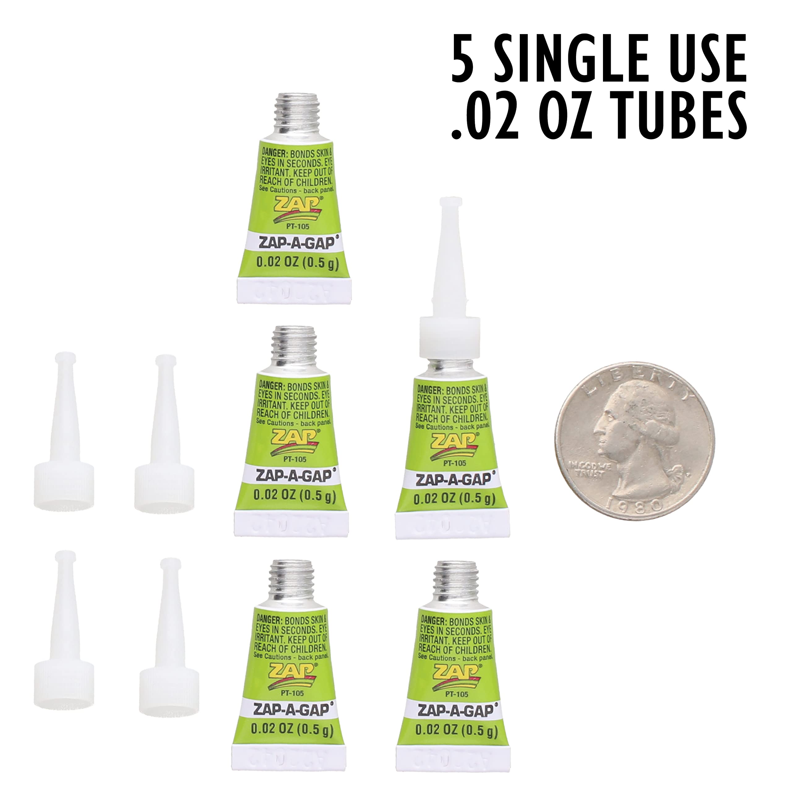 The Beadsmith Zap-A-Gap Glue – 5 Pack, Single Use .01 fl. oz tube – Cyanoacrylate (CA) Medium Viscosity Adhesive – Fills Gaps and Bonds to Multiple Surfaces – Use for DIY Crafts