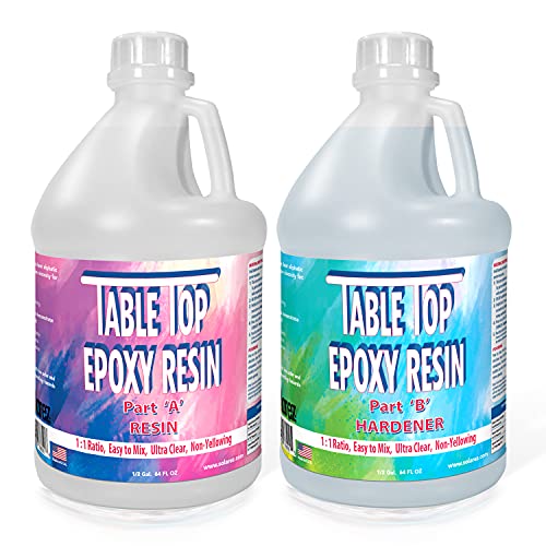 Solarez Crystal Clear Table-Top Epoxy Resin ~ One Gallon Kit ~ Two Part Pro Epoxy Resin & Hardener ~ DIY Kit for Wood, Counter Top, Bar Top, Tile & Resin Art ~ High Gloss Commercial Epoxy