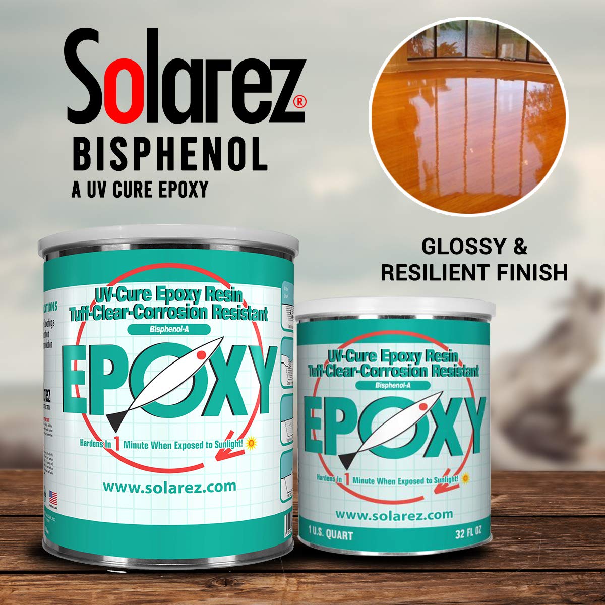 SOLAREZ Bisphenol-A (pint) UV Cure Epoxy Resin ~ Clear Gloss Industrial Standard Epoxy Resin, Corrosion Resistant, Non-Hazmat, 1-min Cure Direct Sun, Boats, Canoes, Wood, Fiberglass, Made in The USA