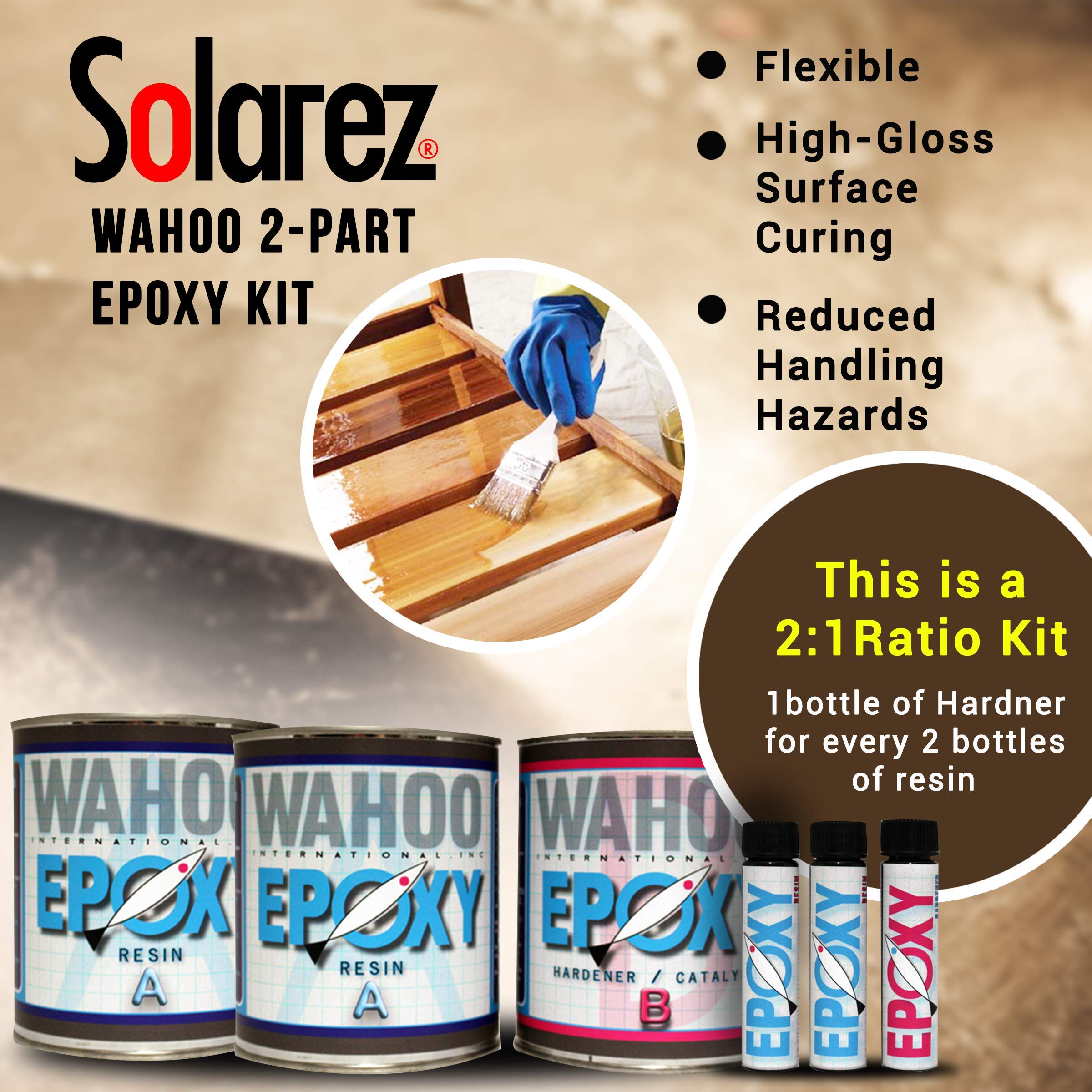 Solarez WAHOO 2-Part Epoxy Kit (Resin + Hardener) (3 Oz) Clear Aliphatic Epoxy Resin ~ Low Viscosity, Quick Lamination Wet-Out, Low Bubble Retention, A1 Filler Acceptance ~Made in The USA!