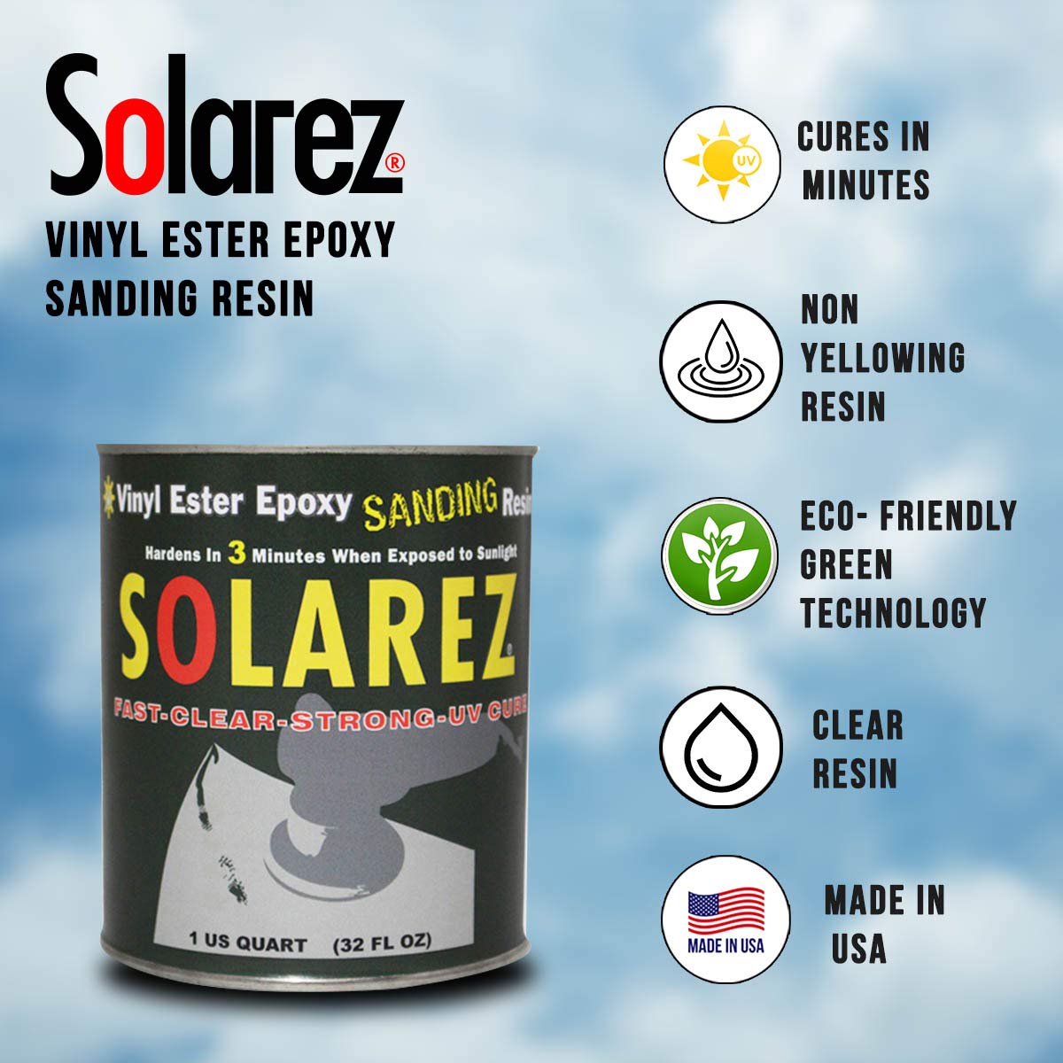 Solarez UV Cure Vinyl Ester Epoxy Laminating Resin (4 Oz) Ultra CLEAR Corrosion Resistant Resin ~ Boat-PWC Repair, Canoe, Composite, Fabrication, Wood, Pool, Tub, Hobby, Modeling, Made in The USA!