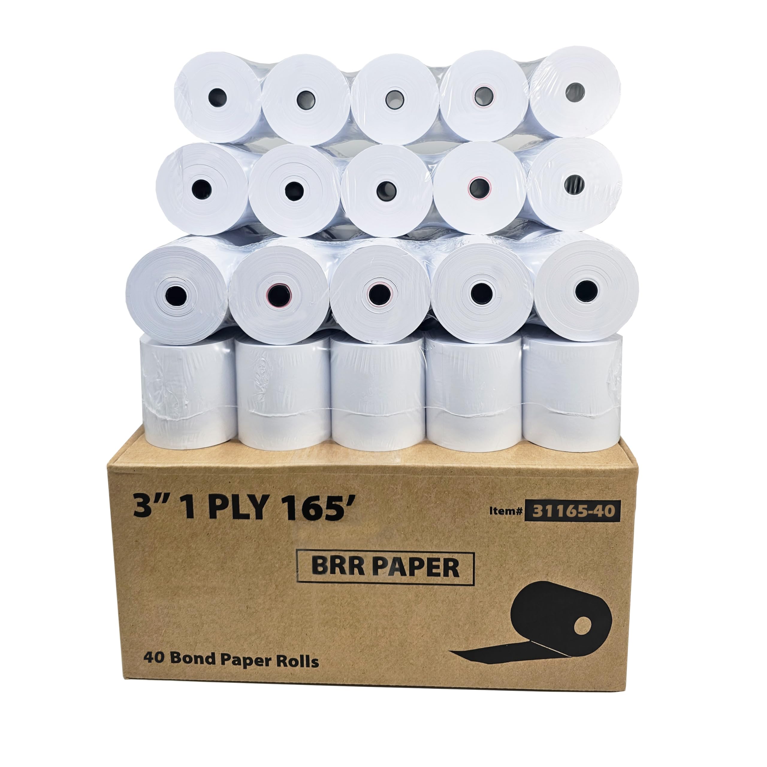 (40 Rolls) 3" x 165' 1 Ply Bond (Non –Thermal) Made in USA STAR SP 700 Kitchen Printer Paper POS Receipt Cash Register for SRP 275 SMP 200 TMU200 MP500 NCR 2174 XR200 IMPACT Printers Requires Ribbons