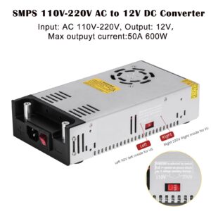 New Version AC to DC Converter,Titoe SMPS 110V-220V AC to 12V DC Converter Power Supply Adjustable Switch Power Supply Transformer Max 50A 600W Built in Cooling Fan