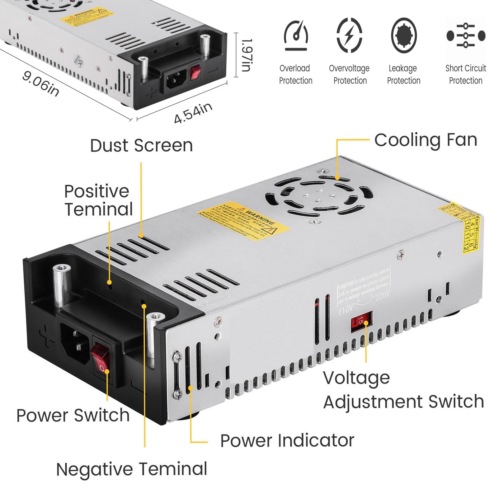 New Version AC to DC Converter,Titoe SMPS 110V-220V AC to 12V DC Converter Power Supply Adjustable Switch Power Supply Transformer Max 50A 600W Built in Cooling Fan