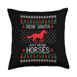 funny christmas family matching outfits by smp dear santa just bring horses matching christmas ugly sweater throw pillow, 18x18, multicolor