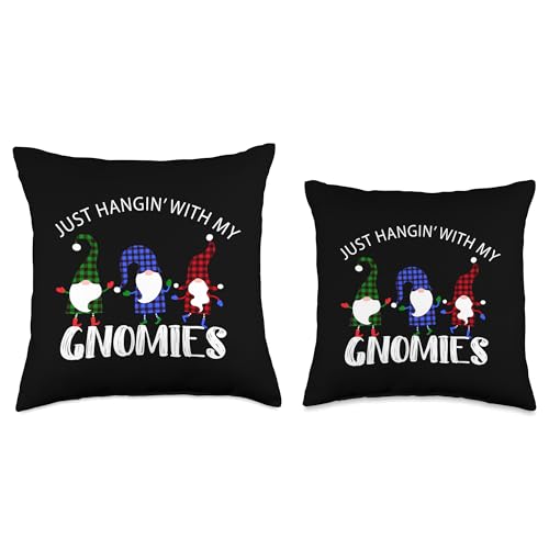 Funny Christmas Family Matching Outfits by SMP Just Hanging with My Gnomies Funny Christmas Buffalo Plaid Throw Pillow, 16x16, Multicolor