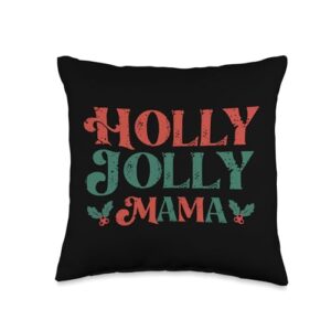 funny christmas family matching outfits by smp jolly mama holly mother mom groovy christmas family matching throw pillow, 16x16, multicolor